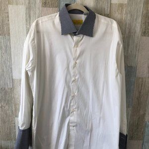 VICTOR TALBOTS Made in Italy Plaid Trim French Cuff Dress Shirt